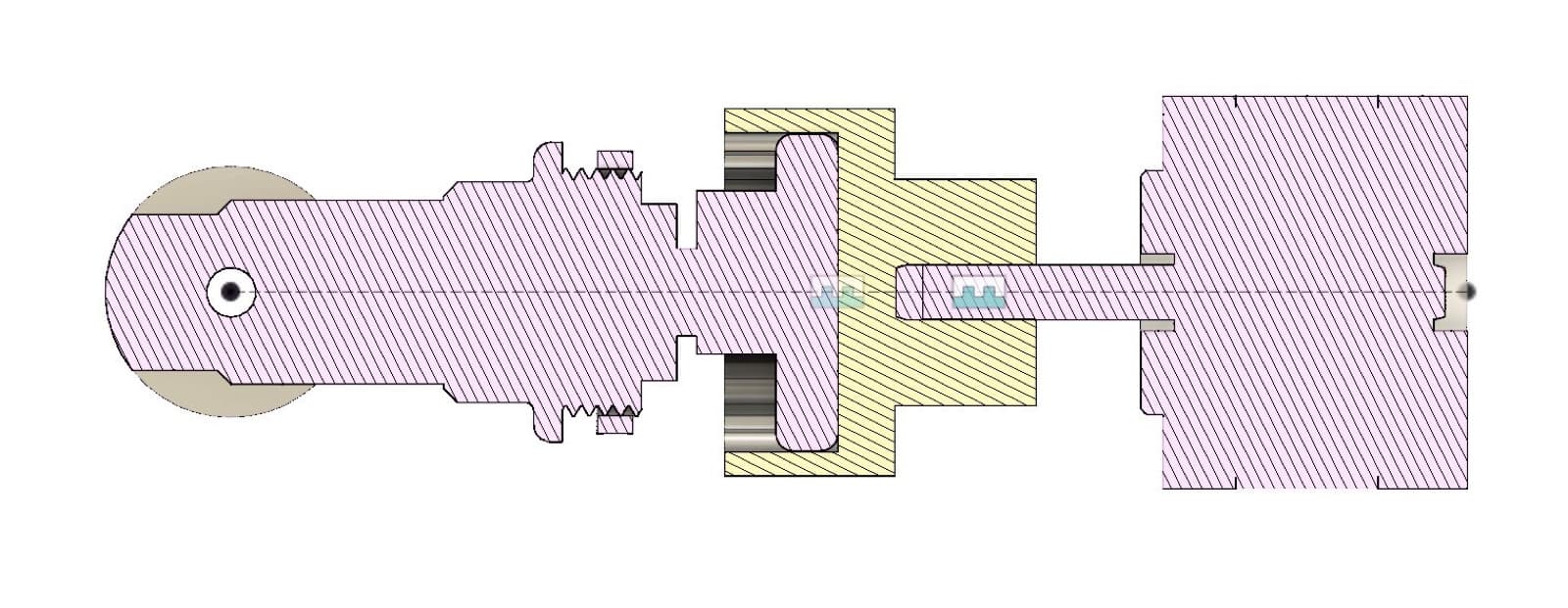 Section view of the valve, coupler and actuator stem